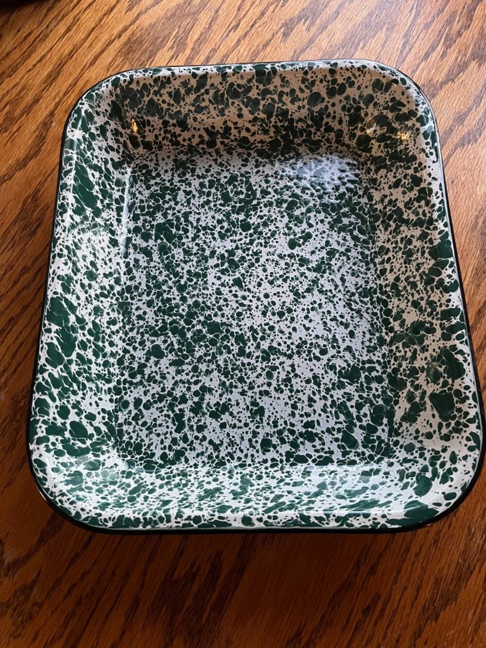 Vintage Green Splatter Enamelware Large Roasting Pan